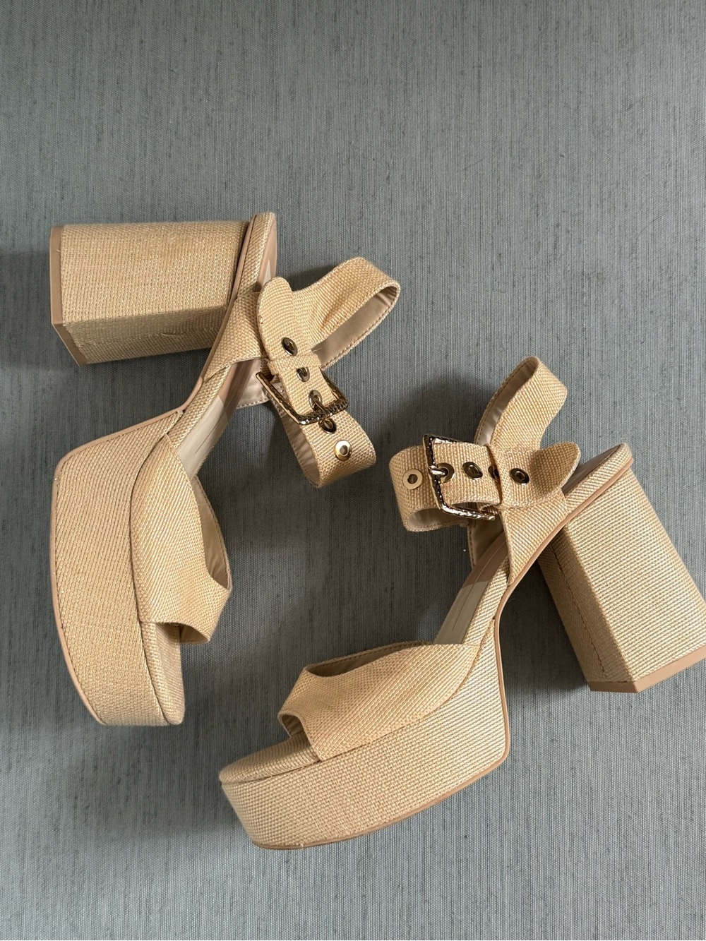 Dolce Vita Bobby Natural Raffia Chunky Platform Heel Sandals